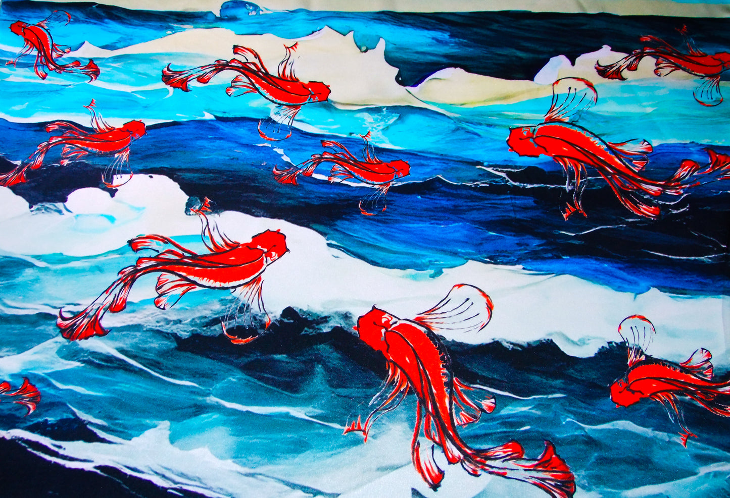 Koi Waves Silk Scarf