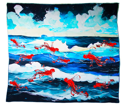 Koi Waves Silk Scarf